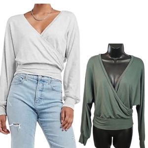 Express Solid Wrap Front Sweatshirt